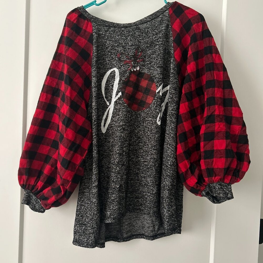 Joy Balloon Sleeve Christmas Holiday Sweater Top